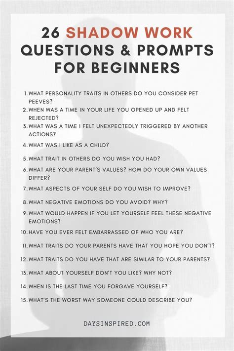 26 Shadow Work Questions & Prompts for Beginners Days Inspired