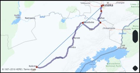 263.3 Km - Total Flight Distance from Lusaka to Kalomo