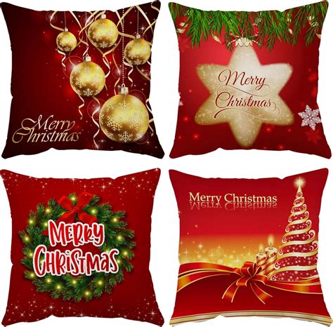Lanpn Christmas 26x26 Throw Pillow Covers, Decorative Outdoor Farmhouse Merry Christmas Xmas Lumbar Pillow Shams Cases Slipcovers Cover Set of 4 Couch Sofa (Red) 4.5 out of 5 stars 492 $12.99 $ 12 . 99 . 