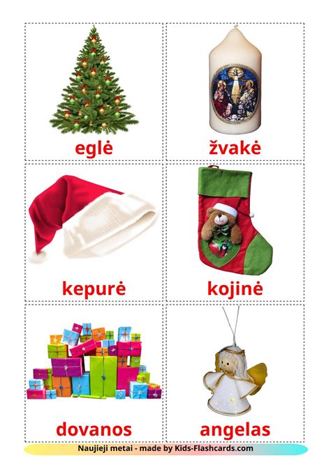 28 FREE Christmas Flashcards PDF Lithuanian Words