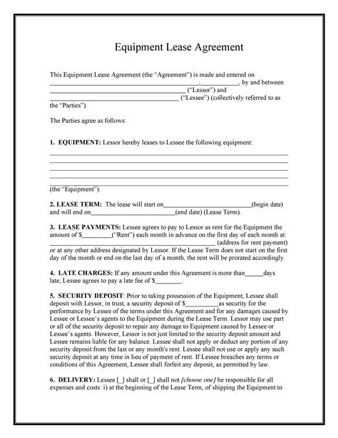 28 Printable Equipment Lease Agreement Forms and Templates