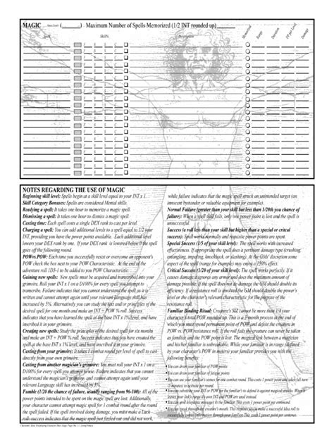 28771BRP Character Sheet Magic With Notes 1.1 PDF
