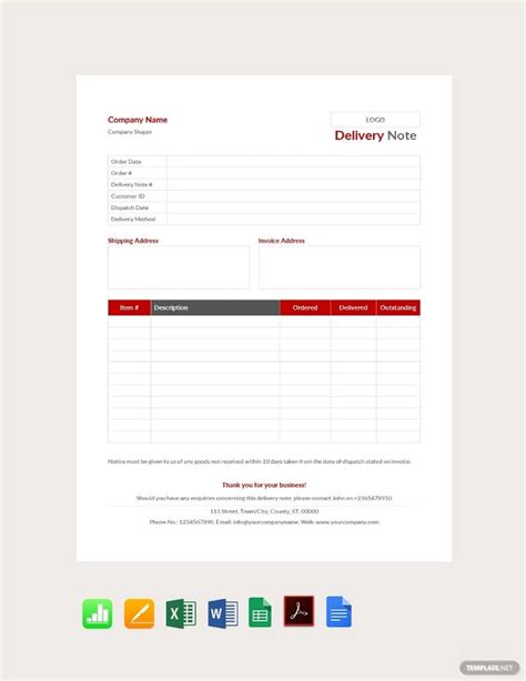 29+ Delivery Note Templates in Google Docs Google Sheets MS Excel