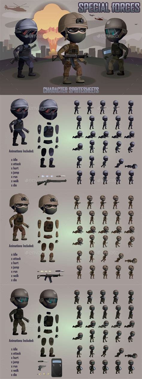 2D Game Special Forces Character Sprites Sheets