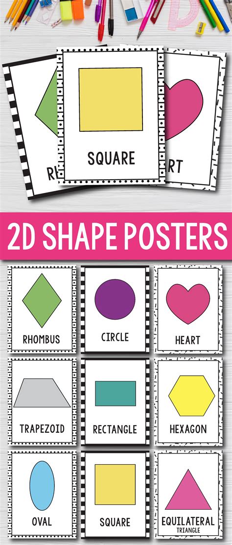 2D Shape Posters 2D Shape Printables Black and White Classroom