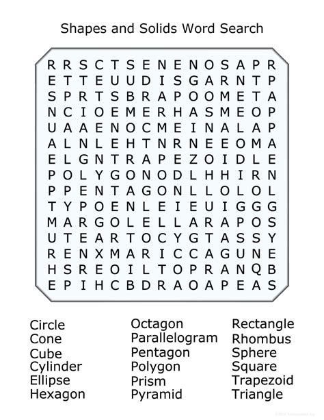 2D and 3D Shapes Word Search Puzzle
