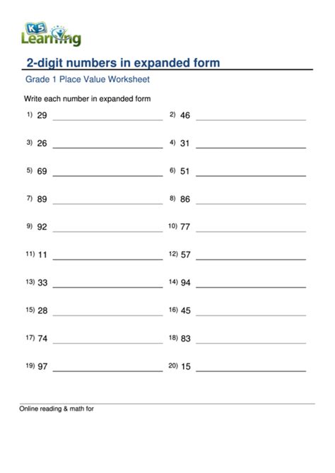 2Digit Numbers In Expanded Form Math Worksheet With Answers printable pdf download