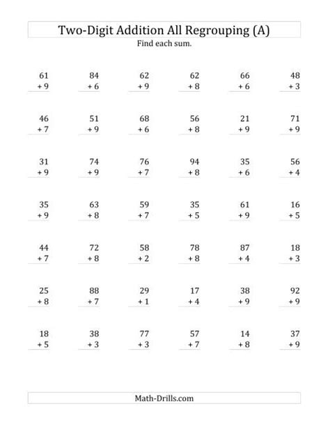 2Digit Plus 2Digit Addtion with ALL Regrouping (A)