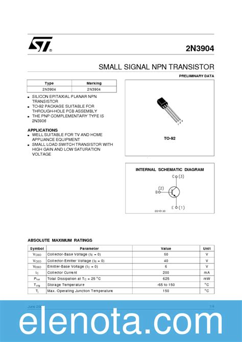 2N3904 Datasheet PDF STMicroelectronics