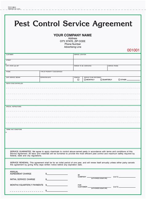 2Part Pest Control Service Agreement Forms Pest control services