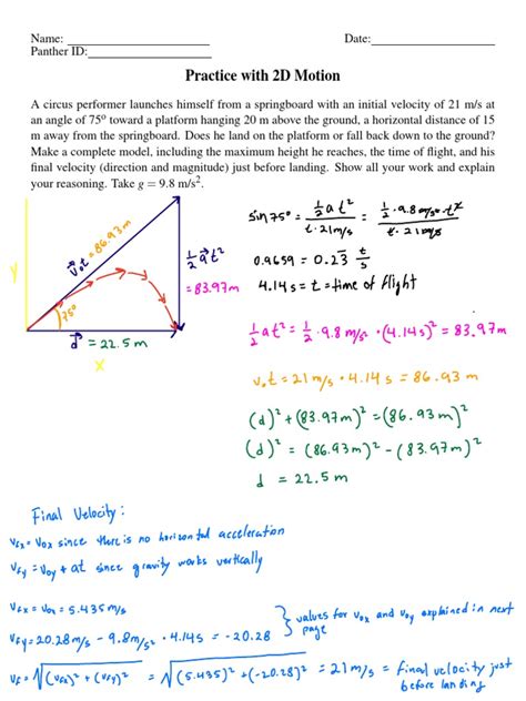 2d Motion Extra Practice Problems With Answers