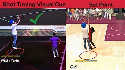 2k24 shot timing visual cue. The visual cues that most people look at are movement in the legs, different bases have different leg movements (ex: when the legs kick you release). Another cue that others look at is simply the peak of the jump shot, which could mean looking at the arms or the ball. To find the cue just look at things that stand out on a jump shot. 