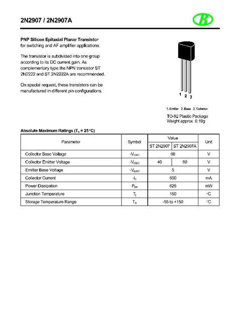 2n2907 transistor datasheet pdf