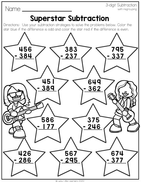 2nd Grade Math Worksheets 3Digit Subtraction With Regrouping 3