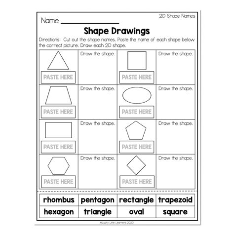 2nd Grade Math Worksheets Geometry 2D Shape Names Shape Drawings