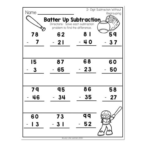 2nd Grade Math Worksheets Place Value 2 Digit Subtraction with