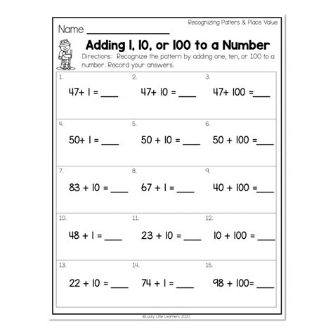 2nd Grade Math Worksheets Place Value Recognizing Patterns and