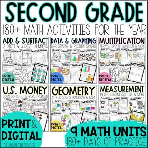 2nd Grade Math Worksheets and Lessons YEAR BUNDLE Print and Digital