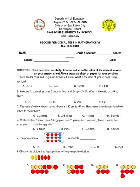 2nd Periodical Test With Tos And Answer Key Grade 6