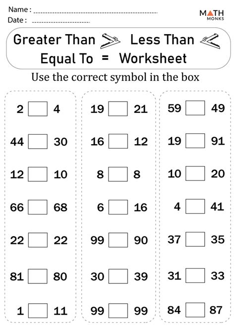 2nd Grade Math Worksheets Greater Than Less Than Less Than Math - Less Than Math