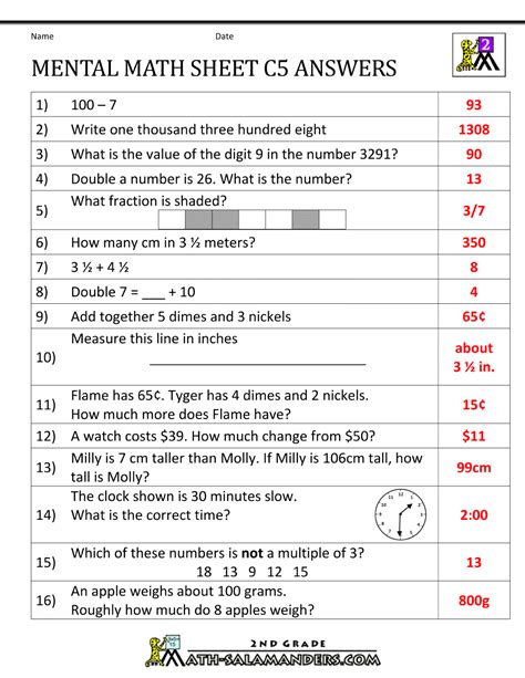 2nd Grade Mental Math Worksheets Mental Math Worksheets Grade 2 - Mental Math Worksheets Grade 2