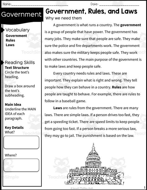 2nd Grade Reading Packet Government Rules And Laws Government Principles 2nd Grade Worksheet - Government Principles 2nd Grade Worksheet