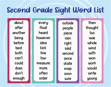 2nd Grade Sight Words Commonly Referred To As List Of Second Grade Words - List Of Second Grade Words