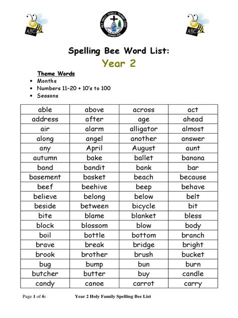 2nd Grade Spelling Bee List   Pdf 2022 2023 2 One Bee Study Words - 2nd Grade Spelling Bee List