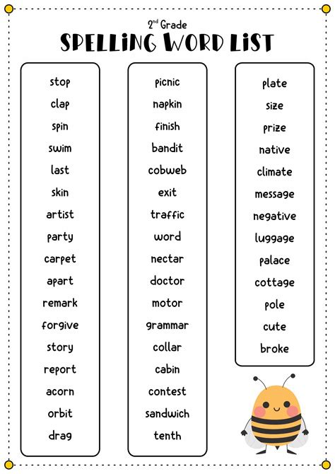 2nd Grade Spelling Words Second Grade Spelling Lists For 2nd Grade - For 2nd Grade