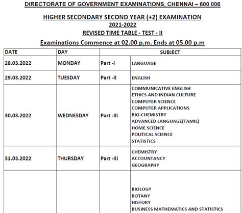 2nd Revision Time Table 2022