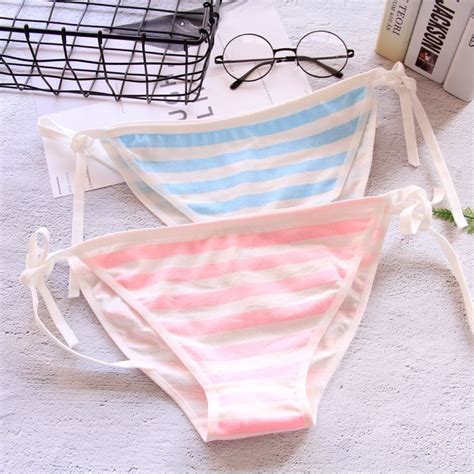 2pcs Cute Japanese Anime Blue/Pink Striped Panties Women Lace Underwear