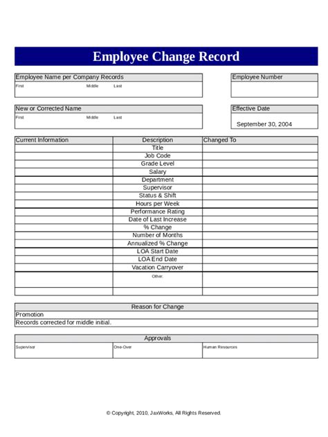3+ Employee Record Change Forms Templates PDF