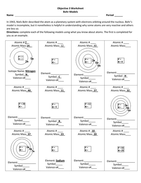 3 Bohr Model Worksheet