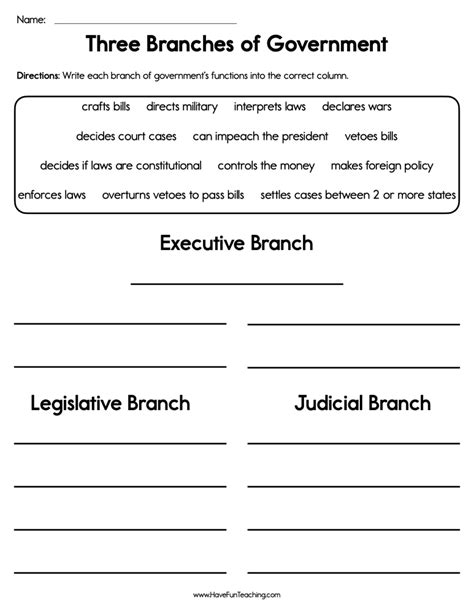 3 Branches Of Government Worksheet —