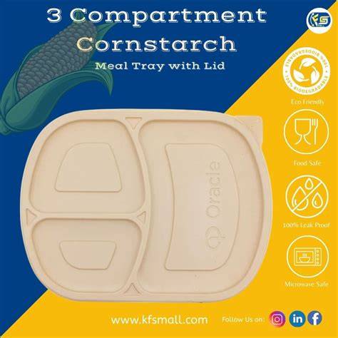 3 Compartment Cornstarch Meal Box Tray With Lid - KFS MALL - raincitystudios.com