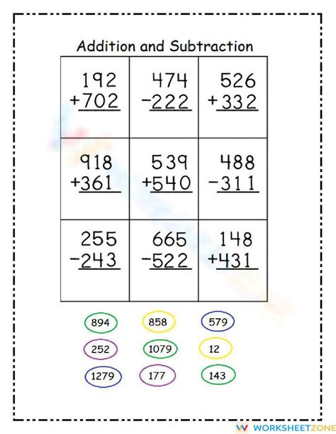 3 Digit Addition And Subtraction Worksheet