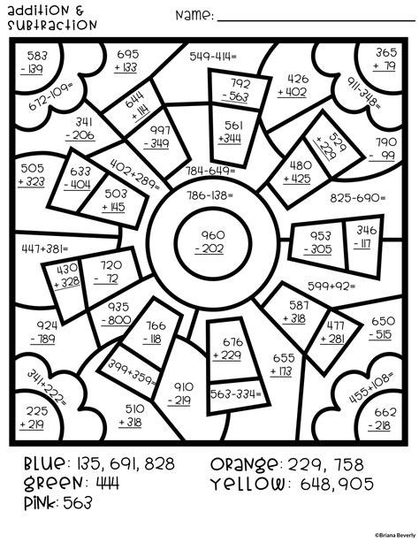 3 Digit Addition Color By Number Worksheets Worksheet Hero
