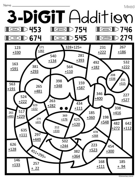 3 Digit Addition Coloring Worksheets Christmas