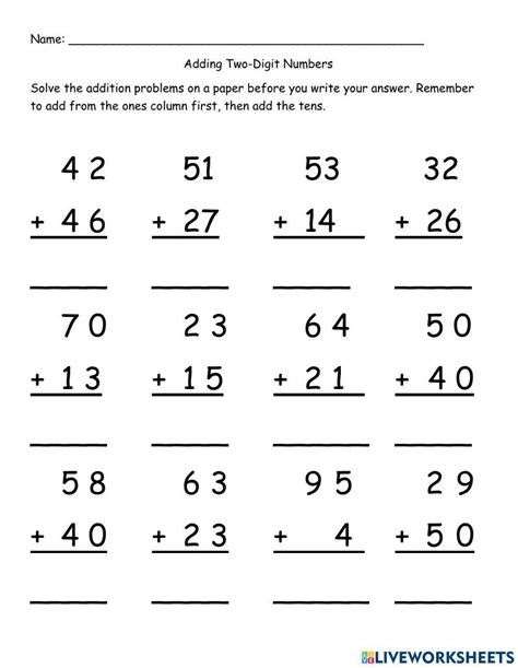 3 Digit Addition Without Regrouping Worksheets 2 digit addition worksheetsaddition no
