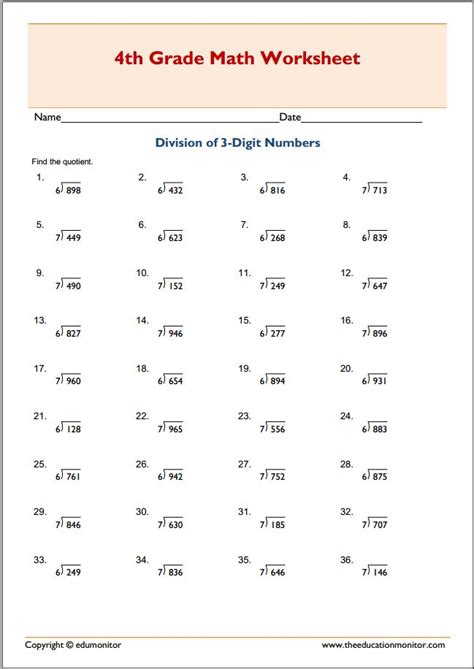 3 Digit Division Worksheets