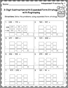 3 Digit Subtraction Expanded Form Subtraction Strategies Worksheets