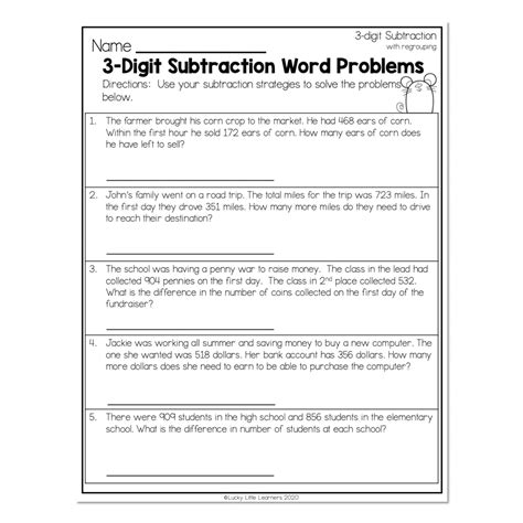 3 Digit Subtraction With Regrouping Word Problems