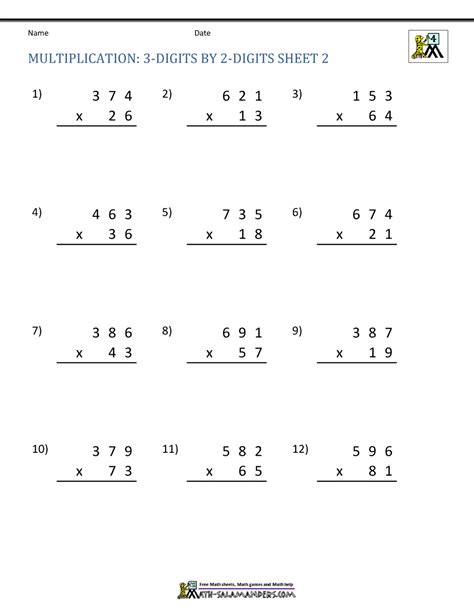 3 Digit X 2 Digit Multiplication Worksheets