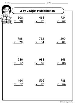 3 Digit by 2 Digit Multiplication Worksheets 5th Grade TPT