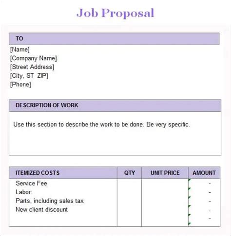 3 Job Proposal Templates Excel xlts