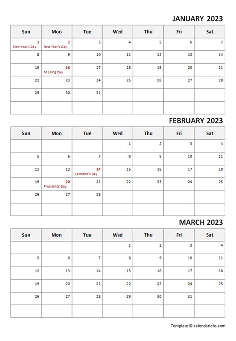 3 Month Calendar 2023 Printable