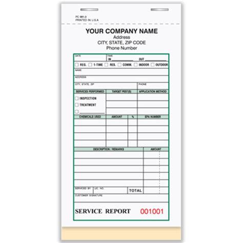 3 Part Pest Control Service Report Book