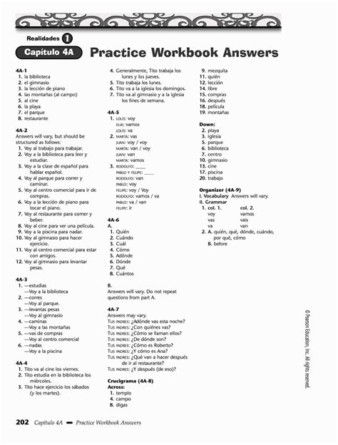 3 Realidades D Practice Workbook Answer Key