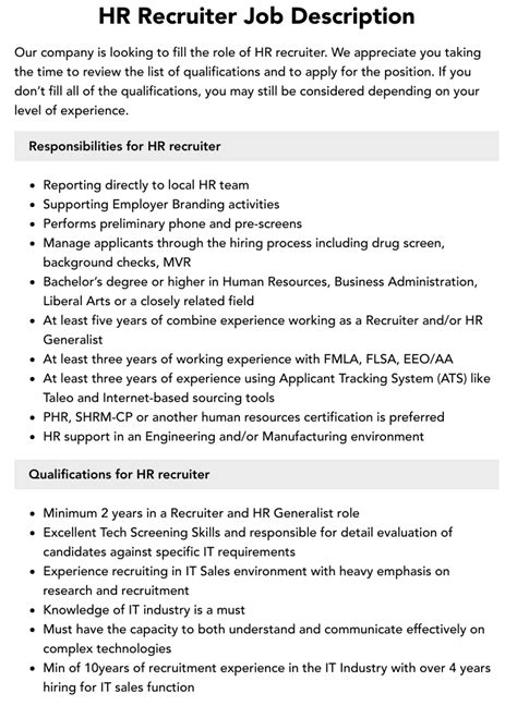 3 Recruiter Job Description Examples & Guide for 2025