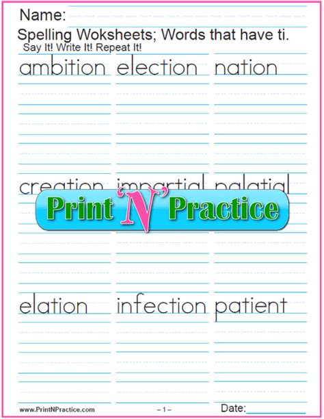 3 TI And TION Words Phonics Worksheets